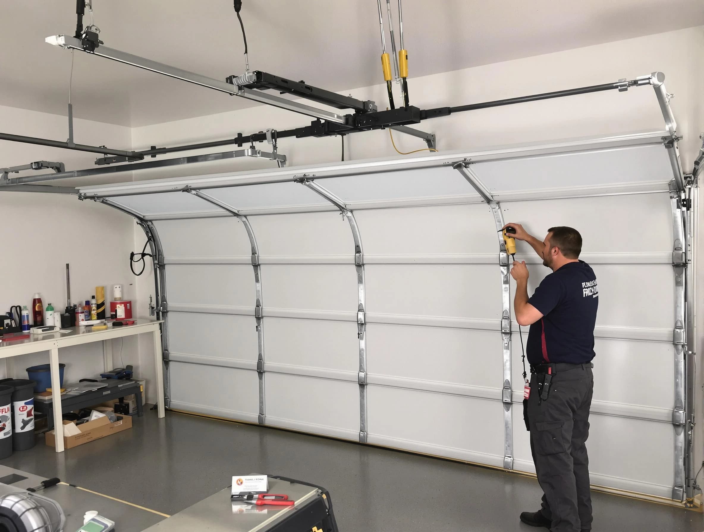 Dickson Garage Door Repair certified technician performing overhead door system repair in Dickson