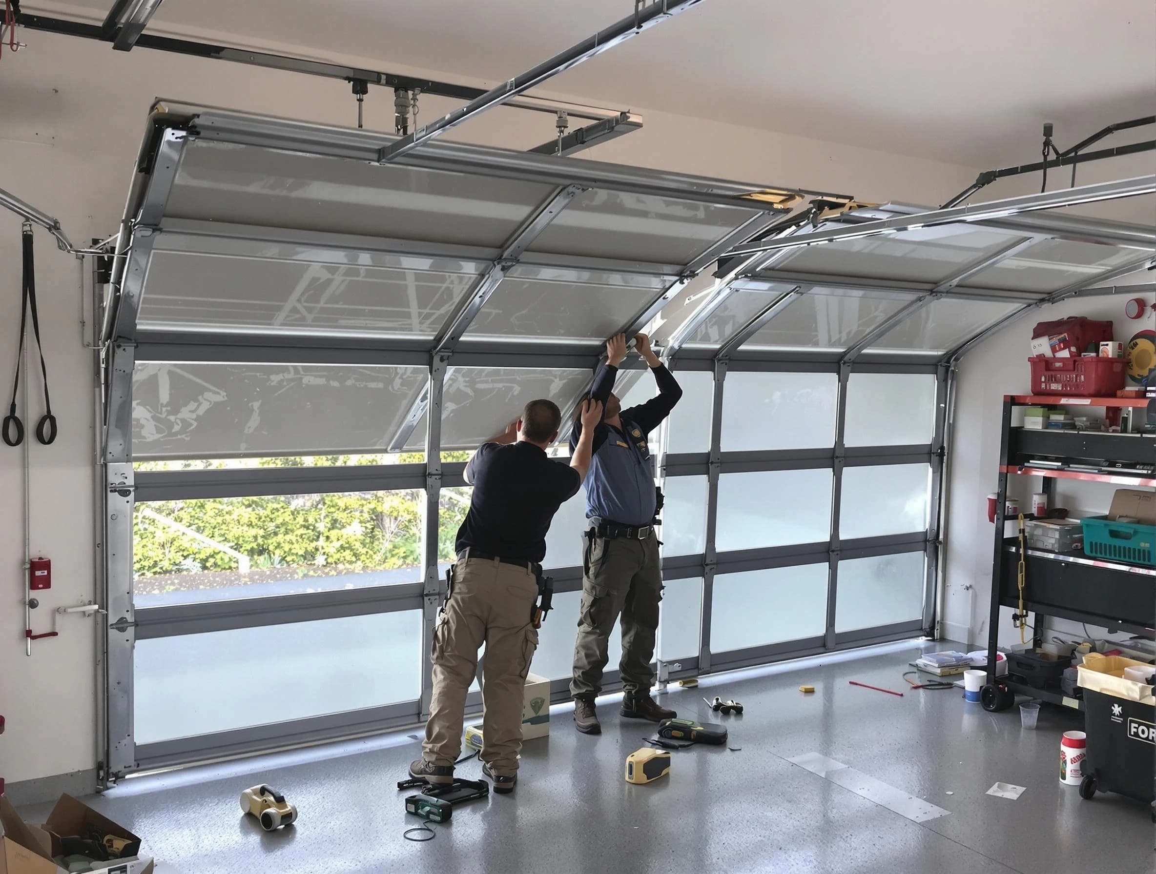 Dickson Garage Door Repair expert performing precise panel replacement on Dickson garage door