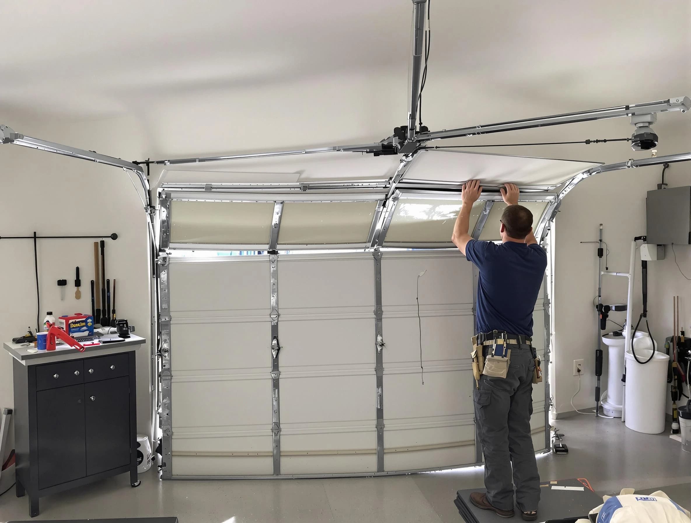 Dickson Garage Door Repair specialist performing precise section replacement on Dickson garage door
