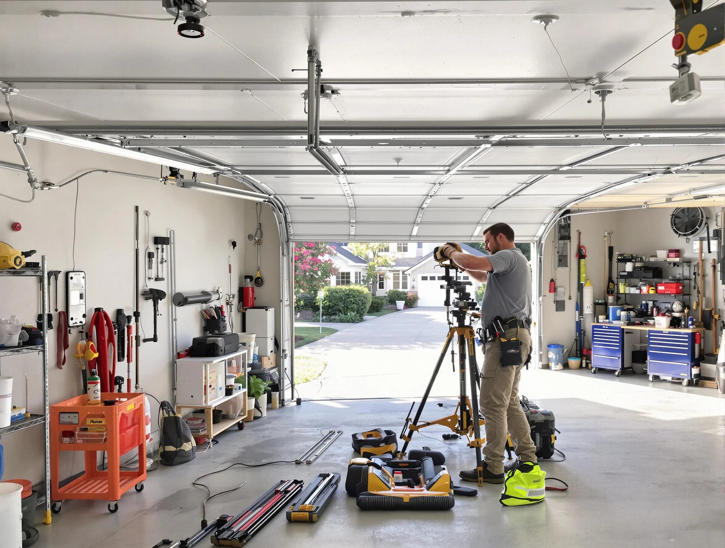 Dickson Garage Door Repair specialist performing laser-guided track alignment in Dickson