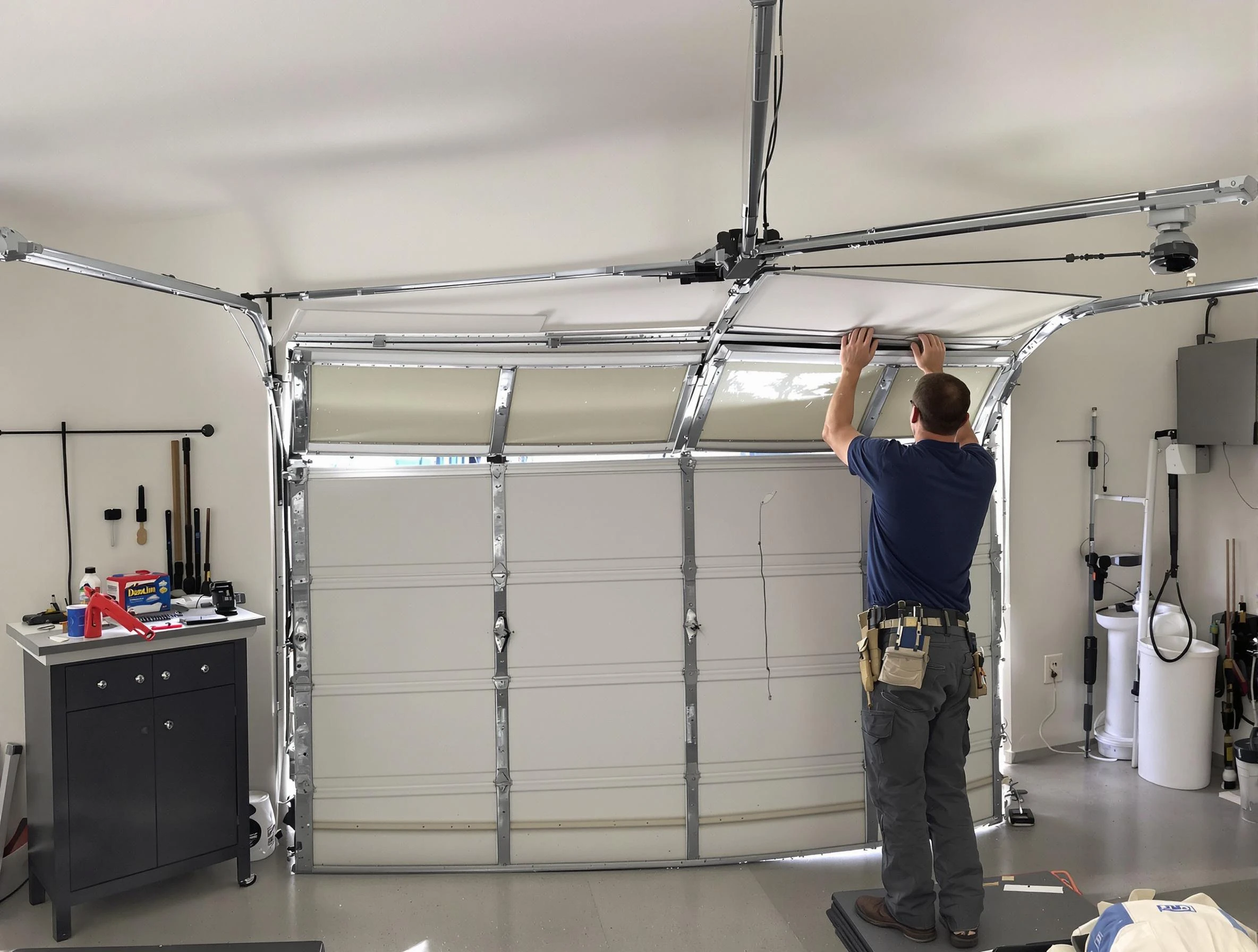 Dickson Garage Door Repair specialist performing precise section replacement on Dickson garage door